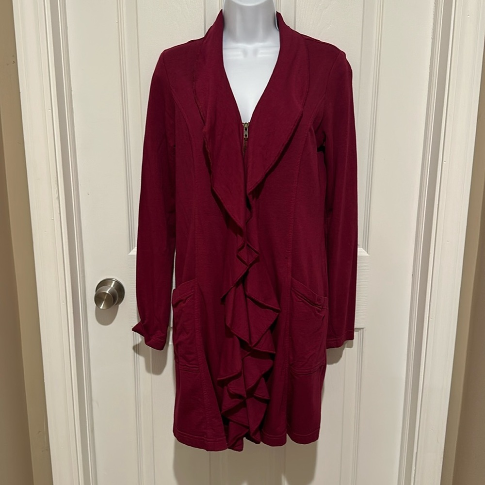 Beautiful ruffled zip up cardigan brand XCVI size small. Super cute and cozy!